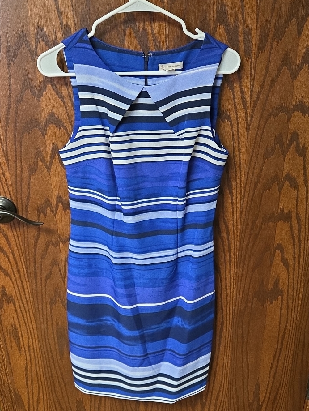 Tahari ASL Blue & Navy Striped Midi Sheath Dress